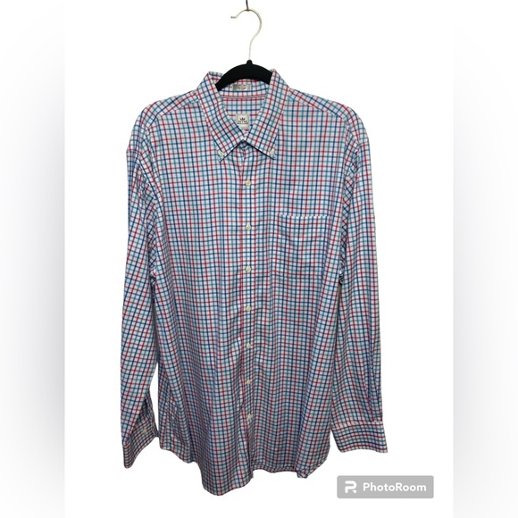 Peter Millar Nanoluxe blue/red plaid long sleeve button down shirt. XL - Picture 1 of 4